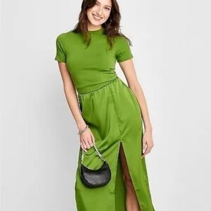 A New Day Satin Maxi Pull-on Skirt in Green, L